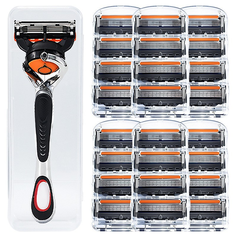 Ultra-Sharp 6-Blade Men's Razor Kit 24/48 Refill Cartridges Plus Free Handle for a Smooth Shave