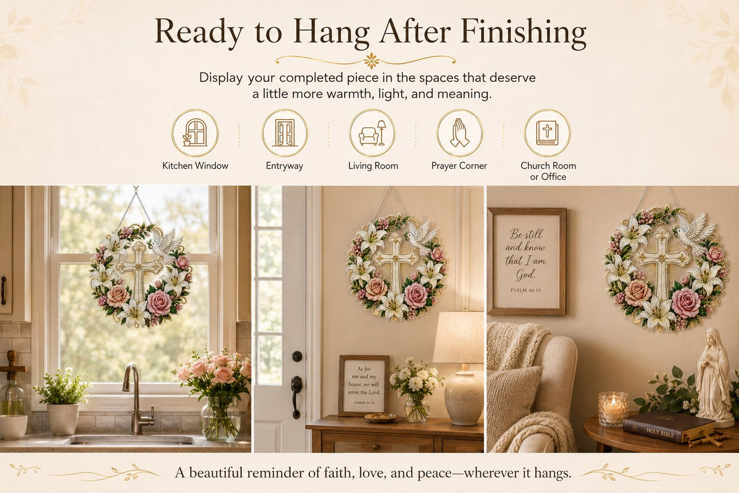 ✝️💐Cross, Flowers & Peace Dove Diamond Art Hanging Ornament Kit