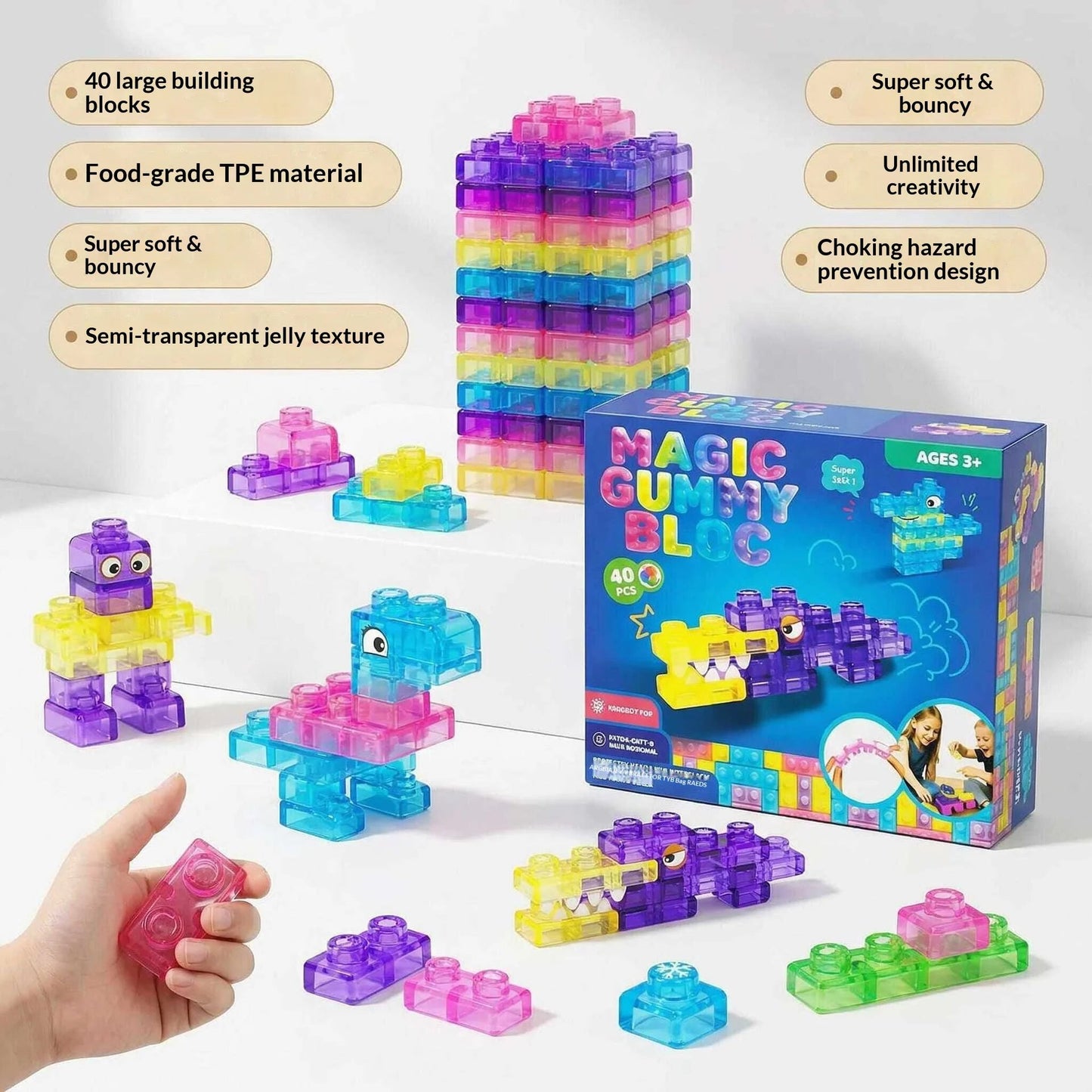 Gummy Blocks - 40pcs | Montessori, Sensory, Squishy and Stretchable