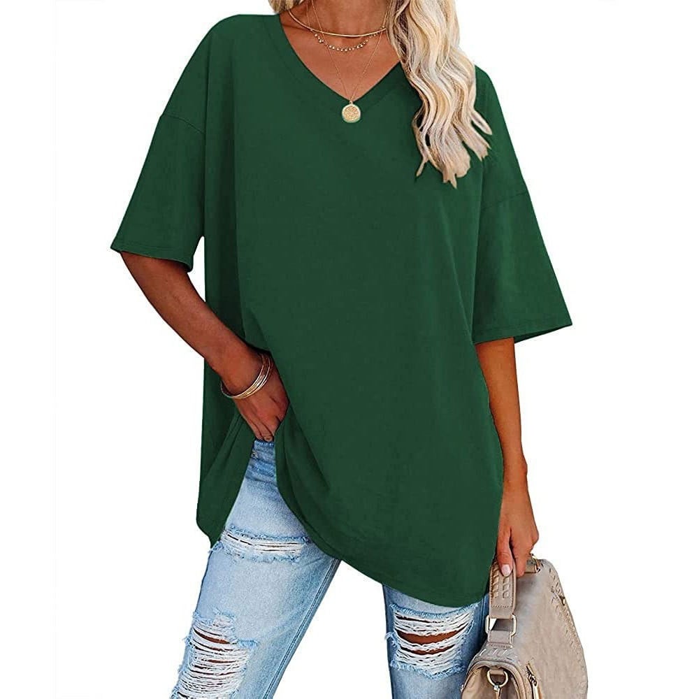 π Women's Plus Size V Neck T Shirts Summer Half Sleeve Tees Casual Loose Fit Cotton Tunic Tops π