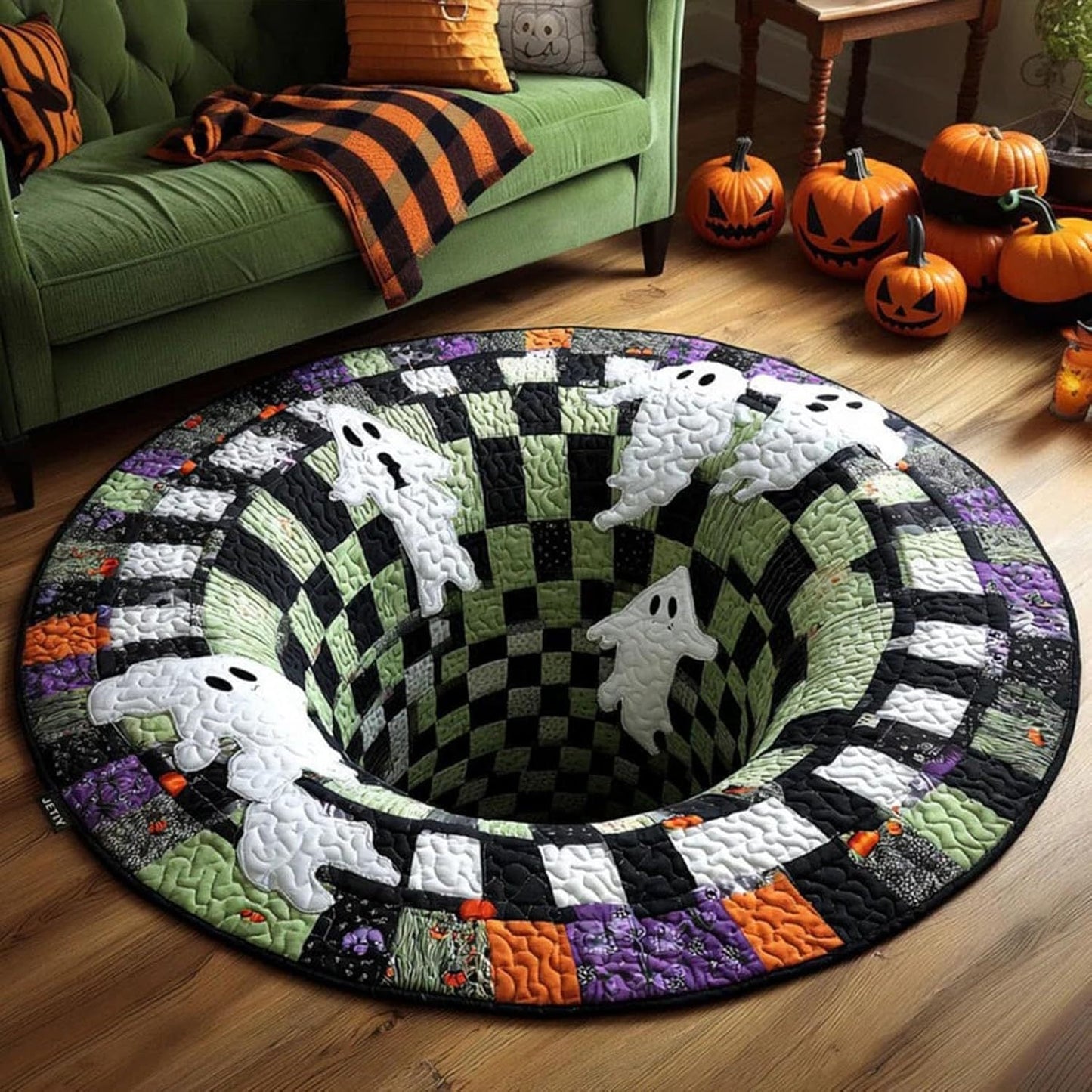 ๐3D Skeleton Vortex Quilted Round Halloween Rug