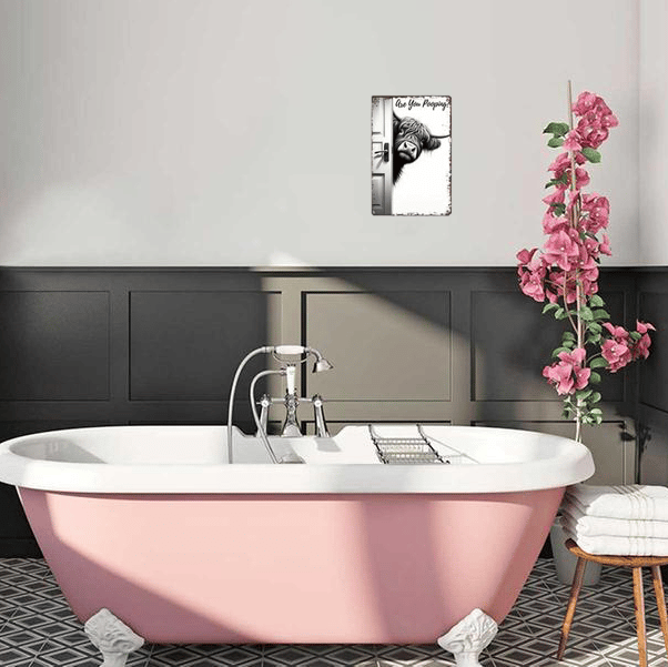 😂Vintage Highland Cow Sign – Funny"Are You Pooping?" Wall Decor