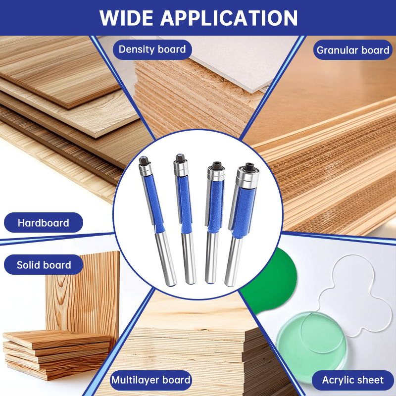 🛠️Professional 4-Piece Double Bearing Flush Trim Router Bit Set