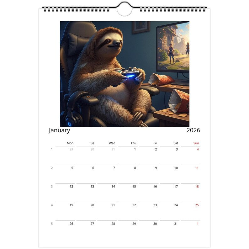 Sloth Calendar 2026 - Daily Activities