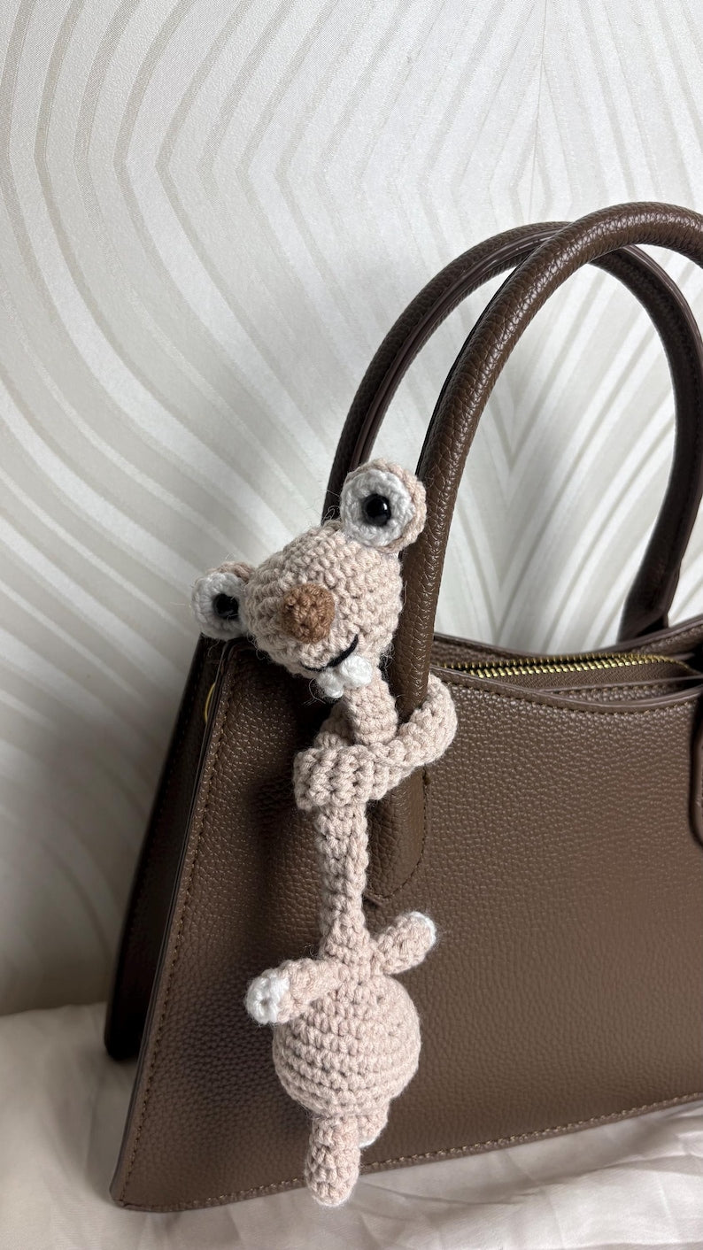 Handmade Crochet Prehistoric Sloth Bag Charm - Funny Long Neck Sloth Plush Toy,Gift for Animal Lovers