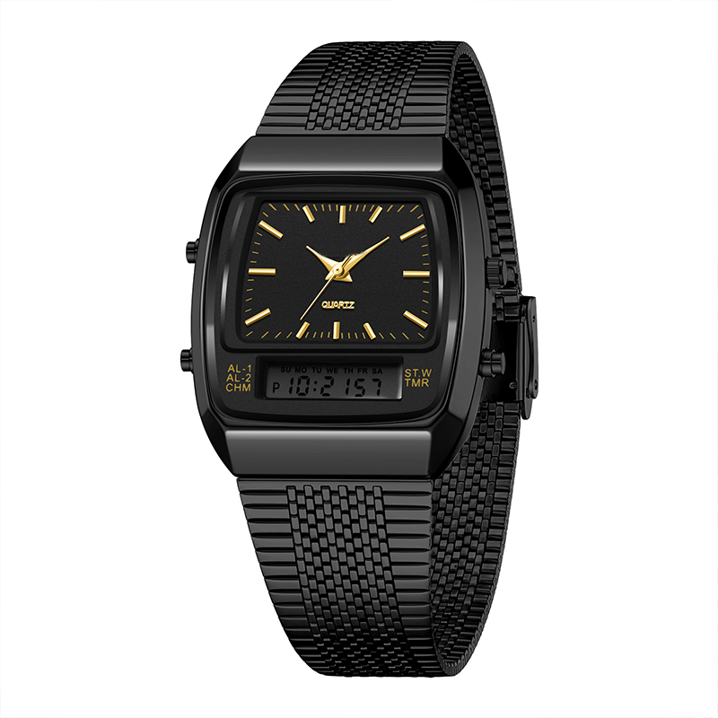 π₯ Retro Style Square Face Multifunction Watch β Dual Display, Zinc Alloy, Stainless Steel β¨