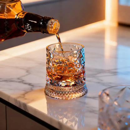 ✨ 360° Spinning Crystal Glass – Luxury Star-Cut Barware