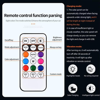 🔥Solar-powered RGB strobe light on car roof with remote control💡