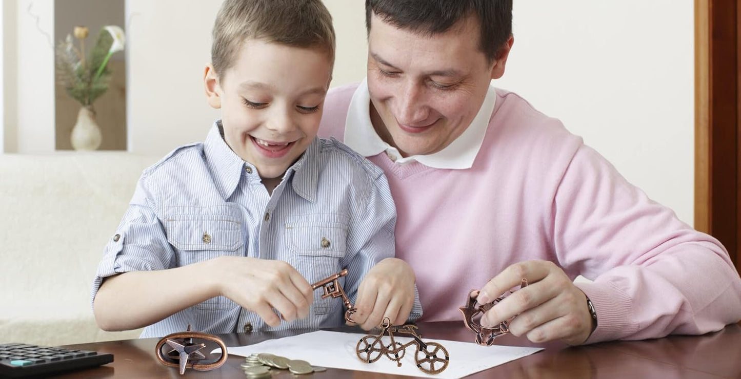 Jumbo Metal Brain Teaser Puzzles for Adults - 4 Pack Challenging 3D Mind Games