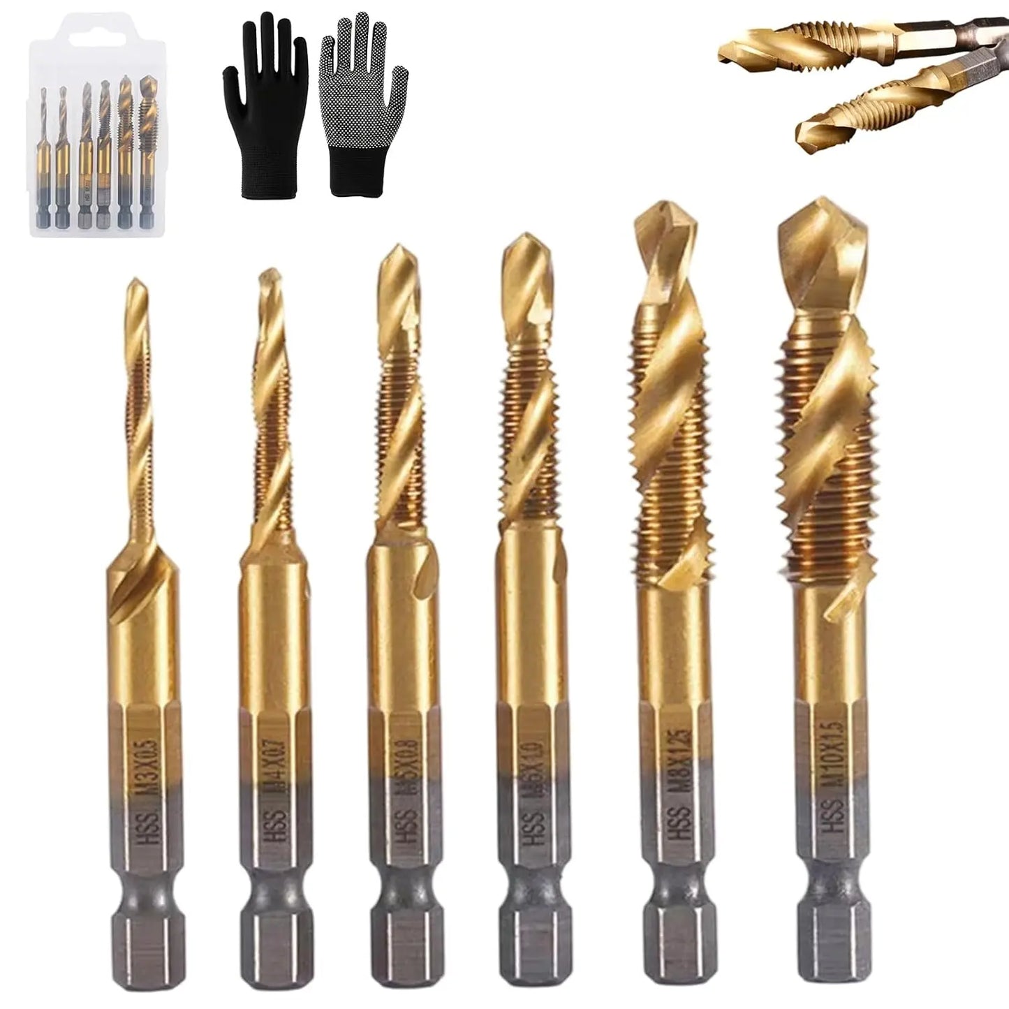 3-in-1 Hex Shank Drill Tap Bit Set – 6-Piece Cobalt HSS (M3–M10)