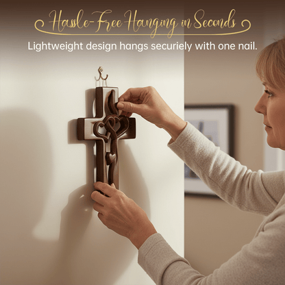 Hand-Carved Intertwined Hearts Wooden Cross