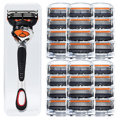 Ultra-Sharp 6-Blade Men's Razor Kit 24/48 Refill Cartridges Plus Free Handle for a Smooth Shave