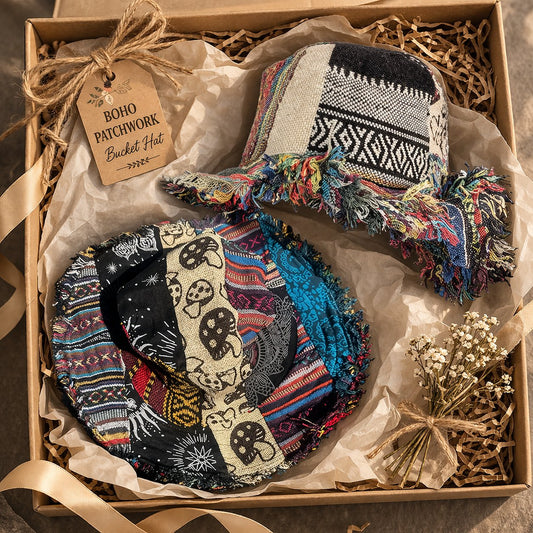 🎩🍄Frayed Patchwork Bucket Hat(✨Shapeable Brim One-of-a-Kind Style)