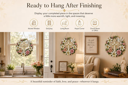 ✝️💐Cross, Flowers & Peace Dove Diamond Art Hanging Ornament Kit