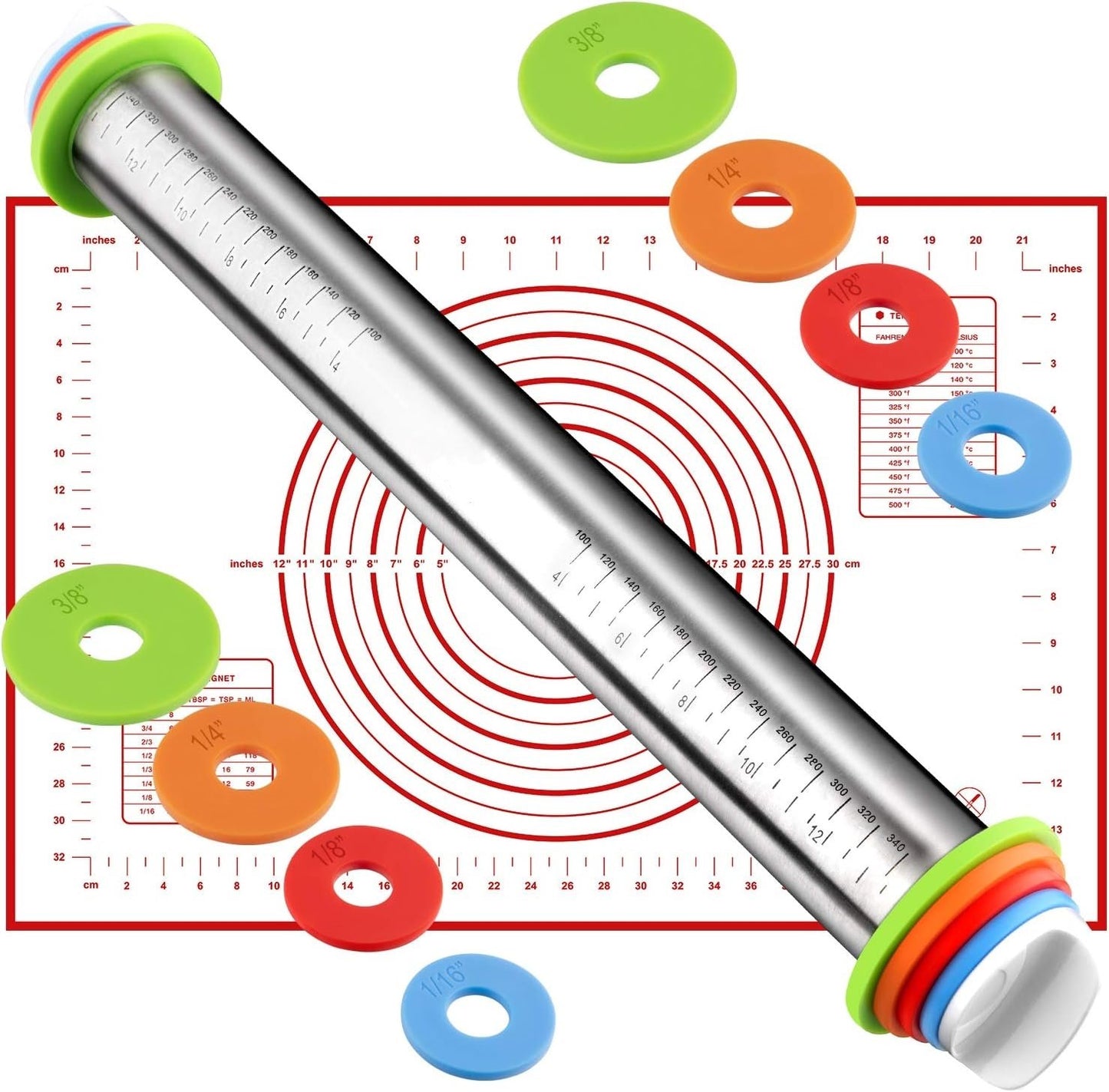 🔥Adjustable Stainless Steel Rolling Pin with Thickness Rings