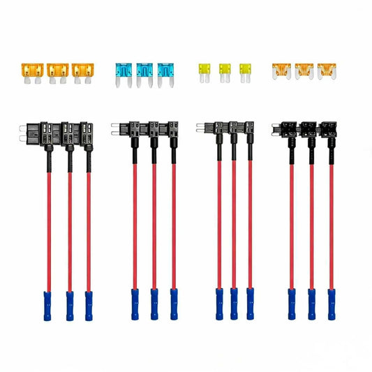 12 in 1 Universal Add-a-Circuit Kit (Micro2/Mini/LP/Std) – 12 Pcs Fuse Tap + 12 Pcs Fuse – No-Cut Solution for Car Dash Cam & LED🚗⚡