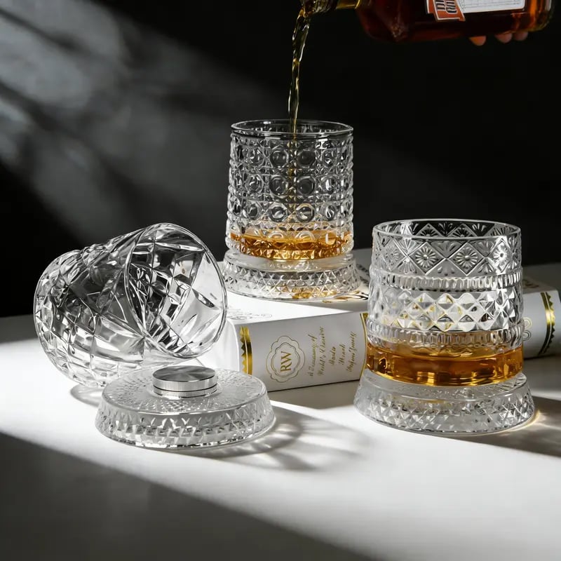 ✨ 360° Spinning Crystal Glass – Luxury Star-Cut Barware