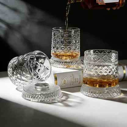 ✨ 360° Spinning Crystal Glass – Luxury Star-Cut Barware