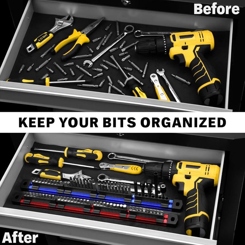 🔩2PCS Magnetic Slidable Drill Bit Holder, 80 Holes Bit Storage with Strong Magnetic Rail🔩
