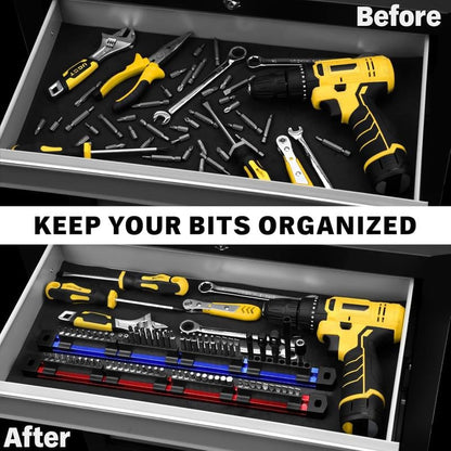 🔩2PCS Magnetic Slidable Drill Bit Holder, 80 Holes Bit Storage with Strong Magnetic Rail🔩