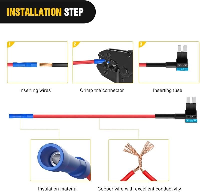 12 in 1 Universal Add-a-Circuit Kit (Micro2/Mini/LP/Std) – 12 Pcs Fuse Tap + 12 Pcs Fuse – No-Cut Solution for Car Dash Cam & LED🚗⚡