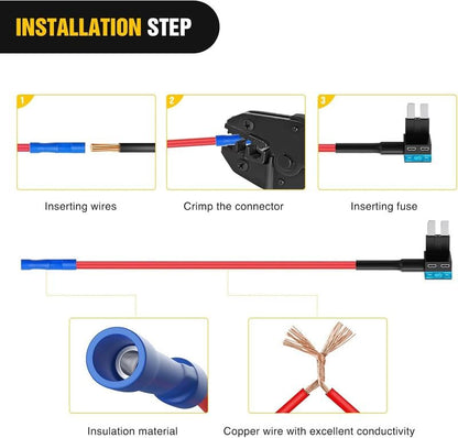 12 in 1 Universal Add-a-Circuit Kit (Micro2/Mini/LP/Std) – 12 Pcs Fuse Tap + 12 Pcs Fuse – No-Cut Solution for Car Dash Cam & LED🚗⚡