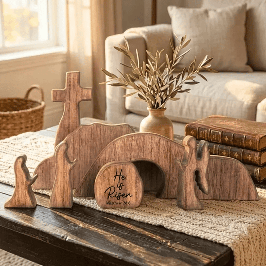 ✨Wooden Resurrection Scene - Jesus Empty Tomb & Cross Easter Decor Set