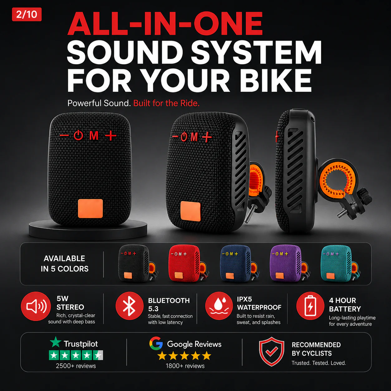 Waterproof Bicycle Bluetooth Speaker with Mounting Bracket