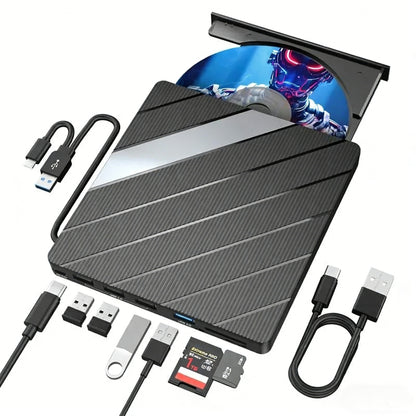 Laptop DVD Player USB C 3.0 Portable CD Burner with SD/TF Card Slot & 3 USB Ports Compatible with Mac, Windows, Linux