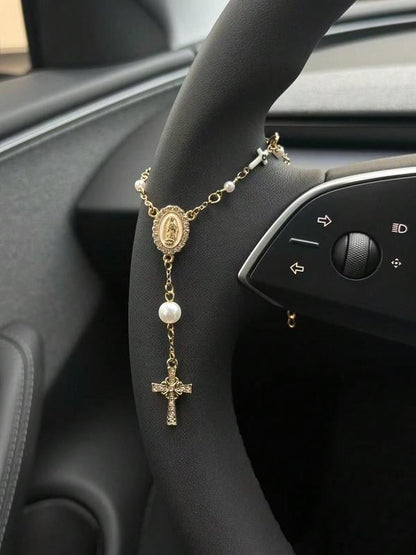 🚗Unique Retro Steering Wheel Rosary Pendant