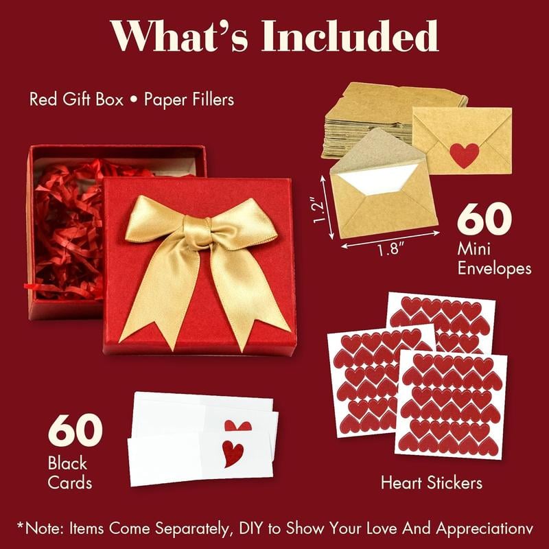 DIY Love Notes Box - Mini Blank Cards & Envelopes for Him Her