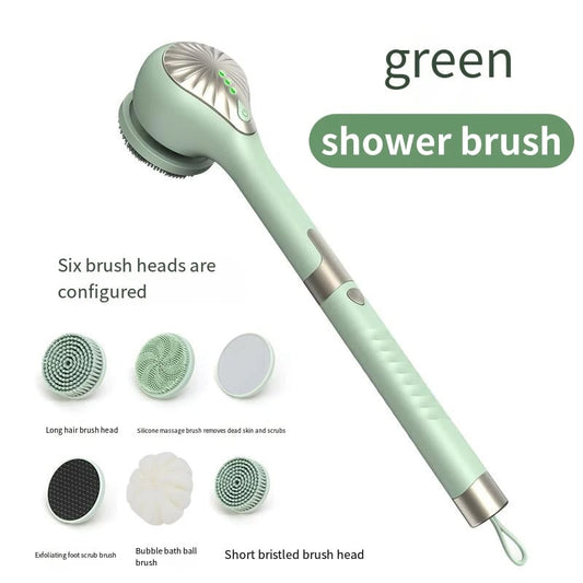 🎁 6 in 1 Electric Silicone Bath Brush Electric Back Scrubber 6 Brush Heads