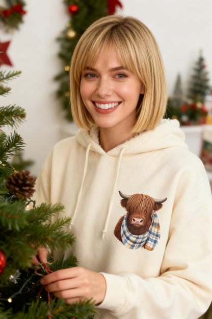🎁Cute Highland Cow Cozy Fleece-Lined Hooded Sweatshirt🦬✨Perfect Gift for Her!