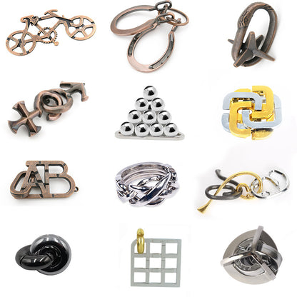 Jumbo Metal Brain Teaser Puzzles for Adults - 4 Pack Challenging 3D Mind Games