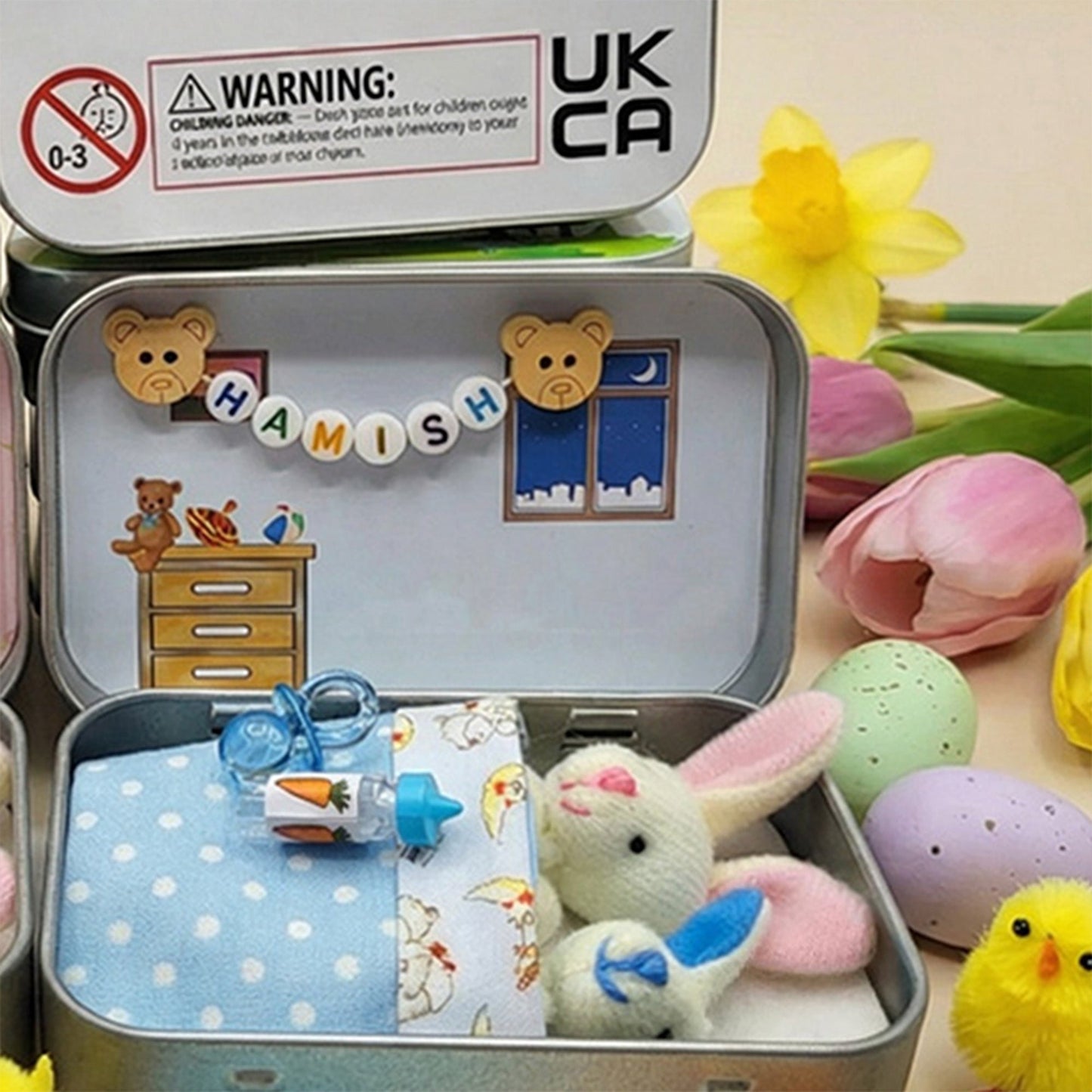 Bunny Easter Plush mummy and baby bunnies in Pocket Tin: role play sibling Gift, Easter gift