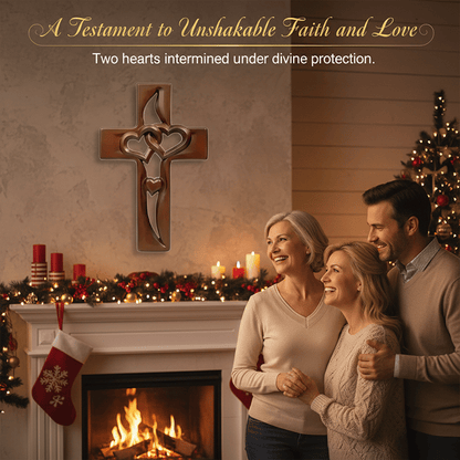 Hand-Carved Intertwined Hearts Wooden Cross