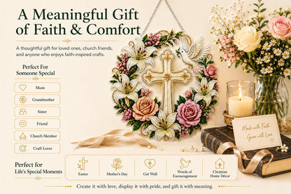 ✝️💐Cross, Flowers & Peace Dove Diamond Art Hanging Ornament Kit