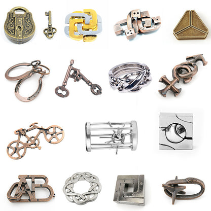 Jumbo Metal Brain Teaser Puzzles for Adults - 4 Pack Challenging 3D Mind Games