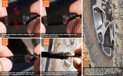 Adjustable Auto-Stop Air-Down Deflator, 10-30 PSI, 4PCS