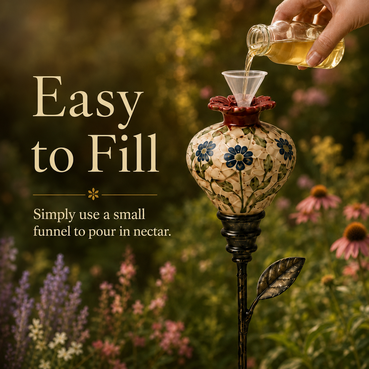 Vintage Ceramic Hummingbird Feeder Garden Stake