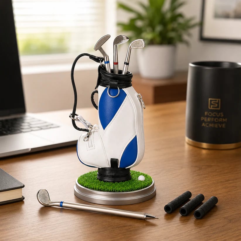 ⛳Golf Pen Holder + 3-Pen Set🏌️‍♂️Elevate Your Office Desk – A Hole-in-One for Style & Function