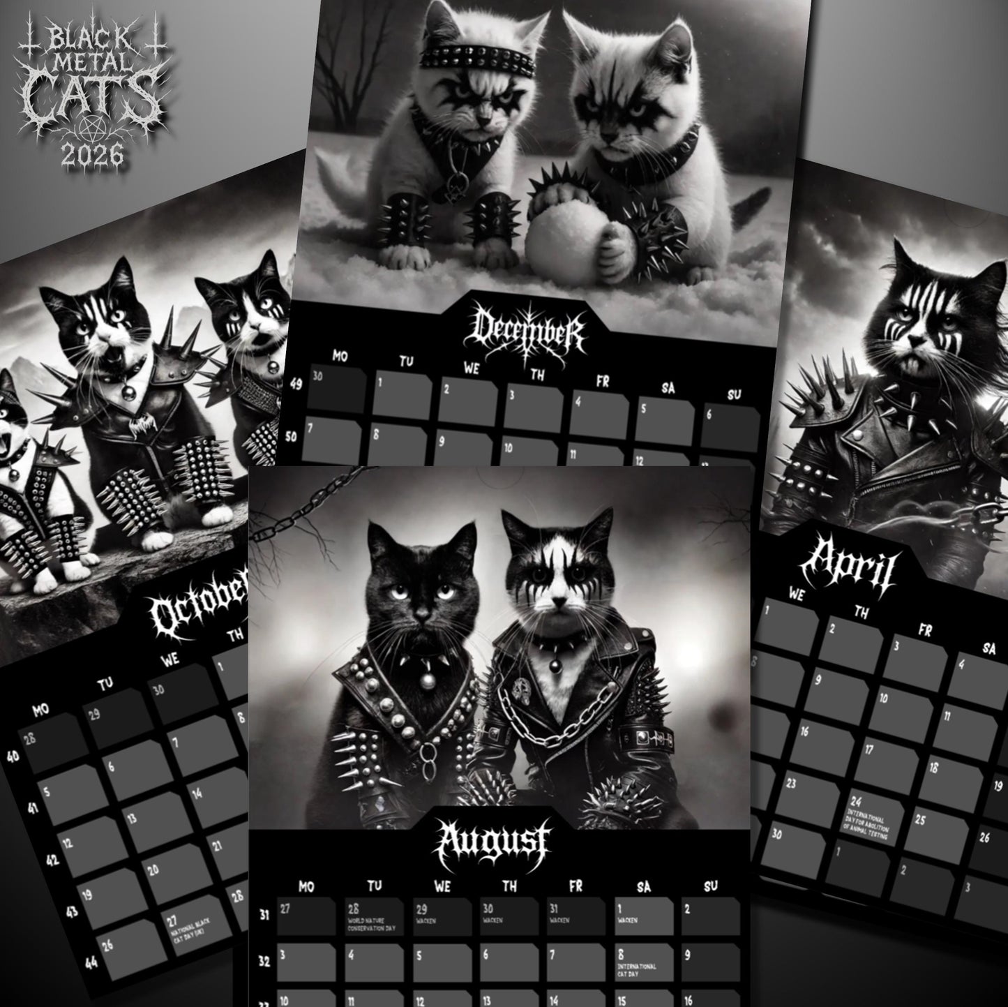 Black Metal Cats 2026 - Wall Calendar 2026