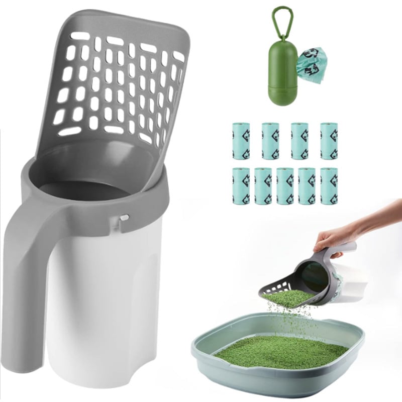 Portable Trash Can Cat Litter Shovel with Trash Bags