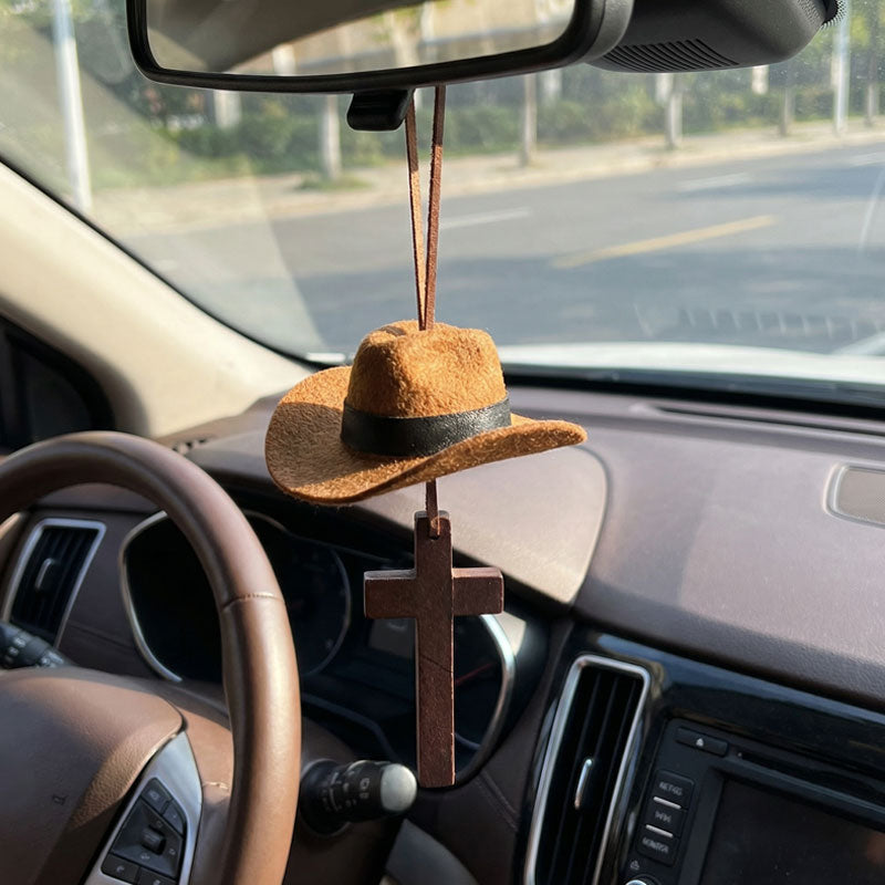 🤠Cowboy Hat & Cross Car Charm | A Ride with Style & Faith 🚗✨