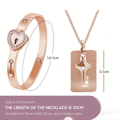 Lock Projection Diamond Bracelet and Key Necklace Set