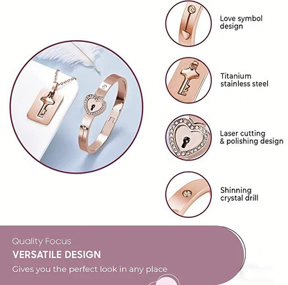 Lock Projection Diamond Bracelet and Key Necklace Set