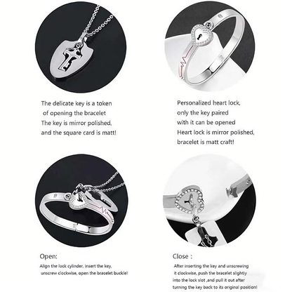 Lock Projection Diamond Bracelet and Key Necklace Set