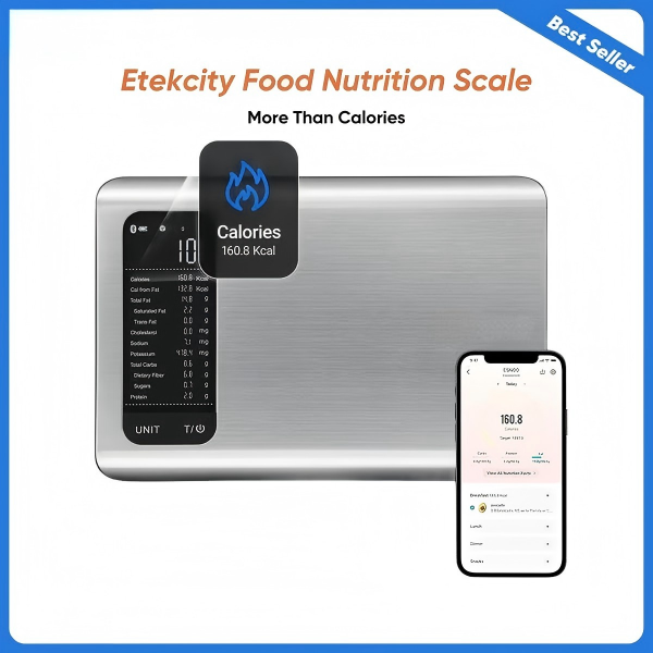 ✨AI Smart Food Scale | 19 Nutrient Facts Auto Scan | Digital Calorie Counter for Meal Prep & Fitness | Compact Stainless Design