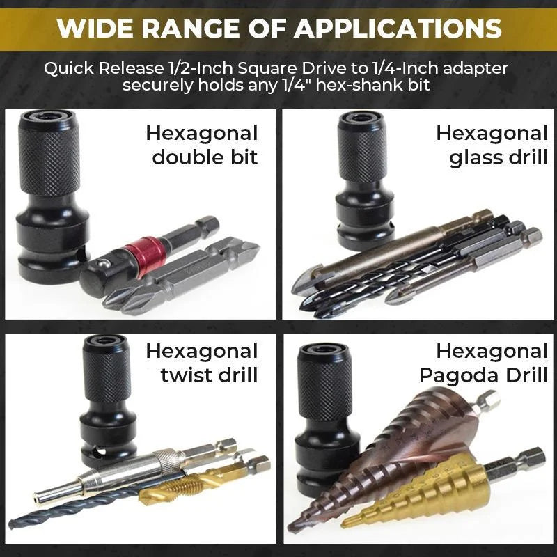 💥 1/4" Hex Shank Socket Converter – 1/2" to 1/4", Quick Release ⚙️