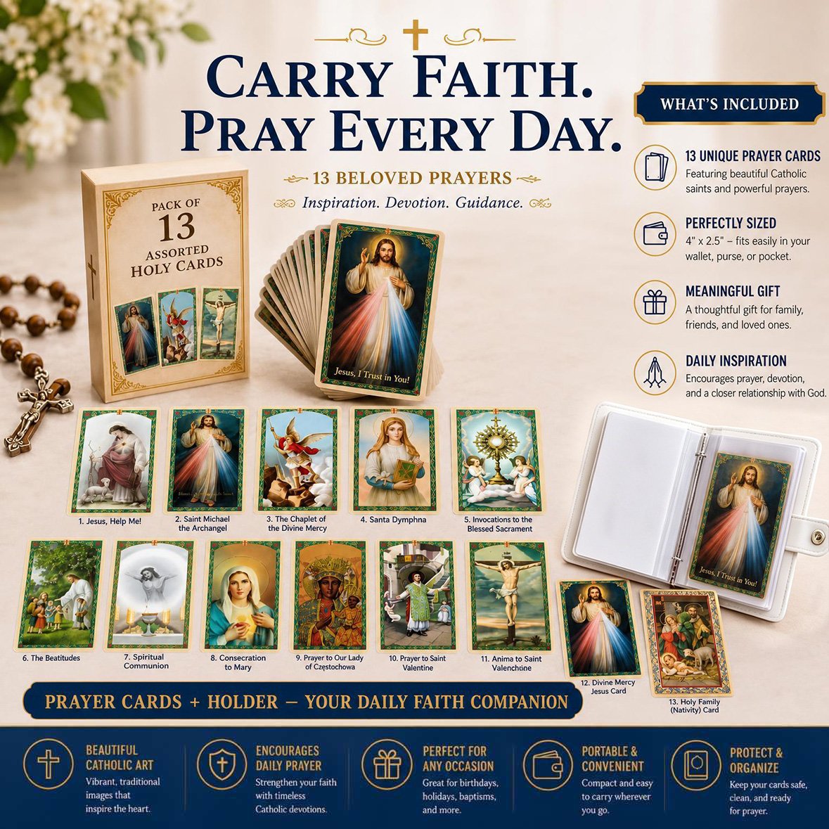 🙏 Genuine Leather Holy Card Holder – Compact Catholic Prayer Card Wallet for Church & Daily Prayer✝️